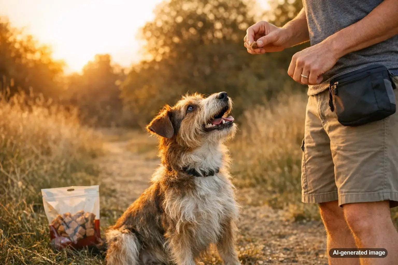 Dog owner reading labels on limited ingredient dog treats while choosing simple healthy rewards