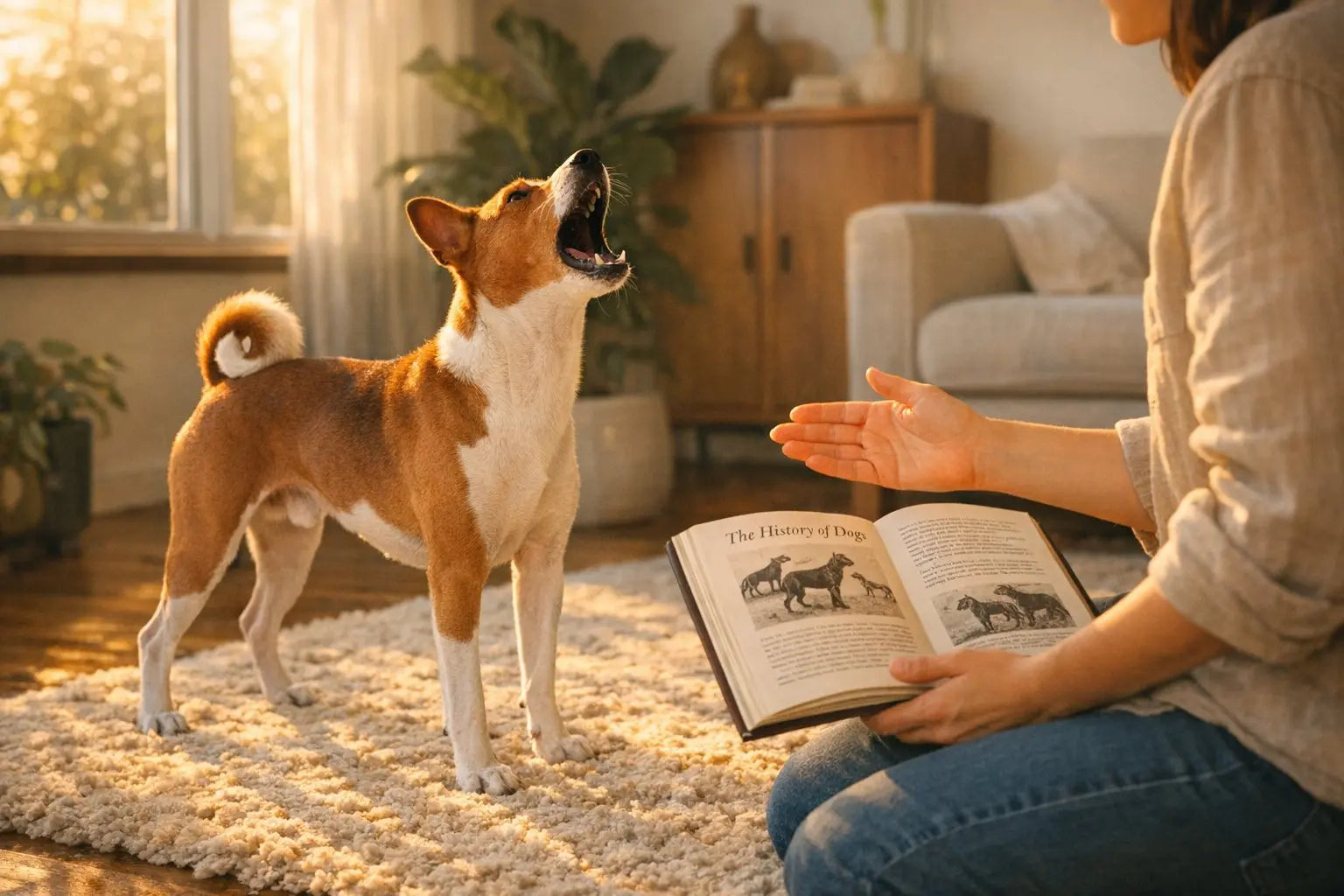 Basenji dog known for its yodel-like bark sitting alert and expressive