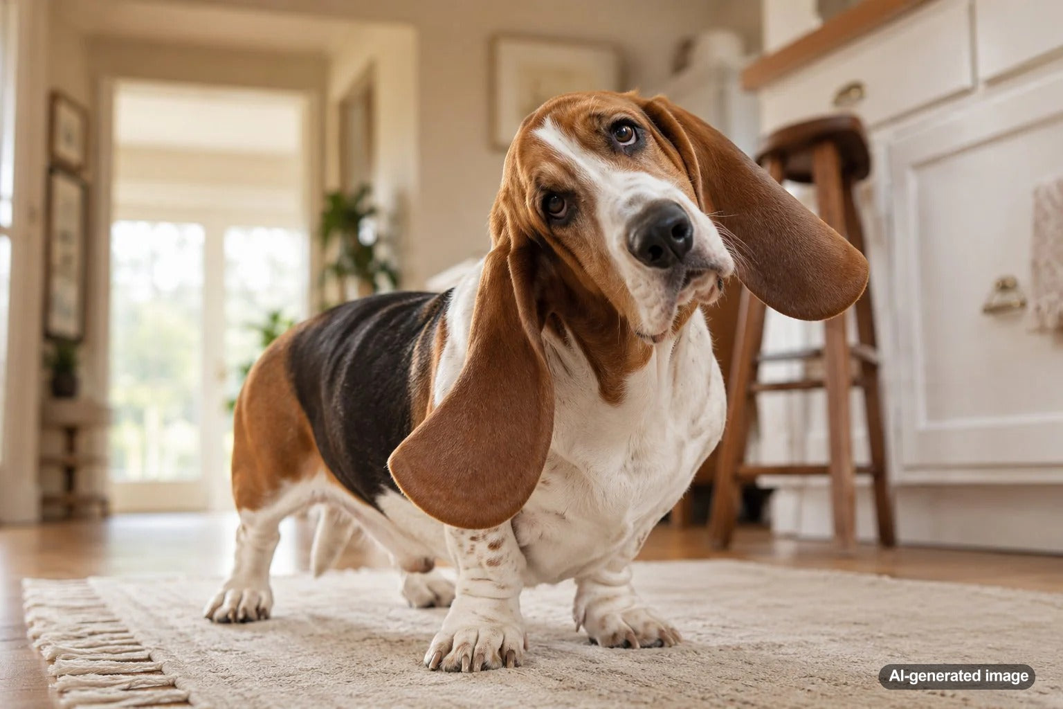 Basset Hound with long droopy ears exploring the science of scent tracking and ear movement