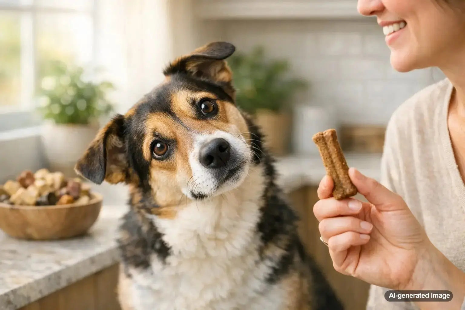 Dog tilting head while listening closely to human words