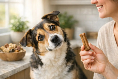 Dog tilting head while listening closely to human words