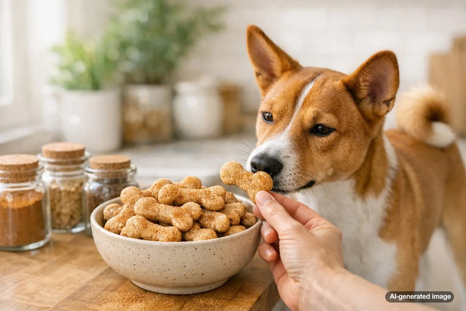 Dog sniffing cinnamon spice and treats