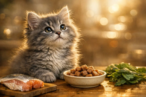 Kitten with bright healthy eyes highlighting taurine-rich nutrition for eye development