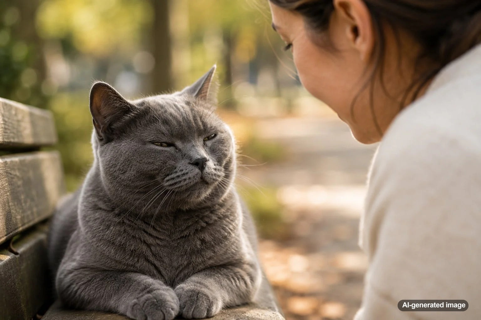 A relaxed cat giving a slow blink of trust while resting calmly