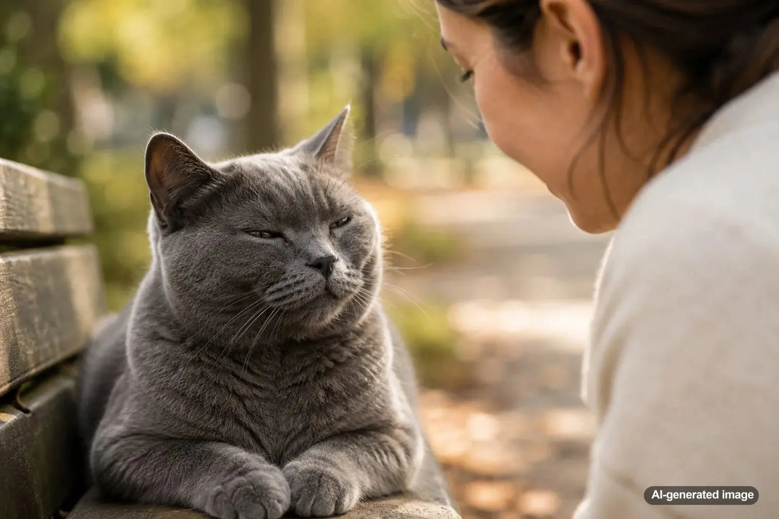 A relaxed cat giving a slow blink of trust while resting calmly