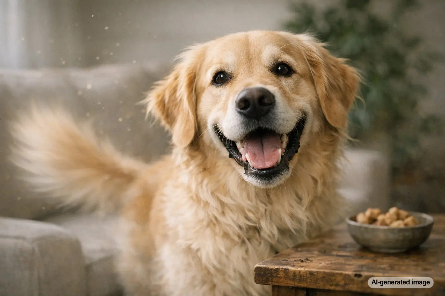 Golden Retriever wagging tail while communicating emotions