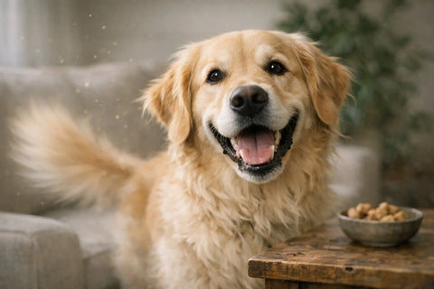 Golden Retriever wagging tail while communicating emotions