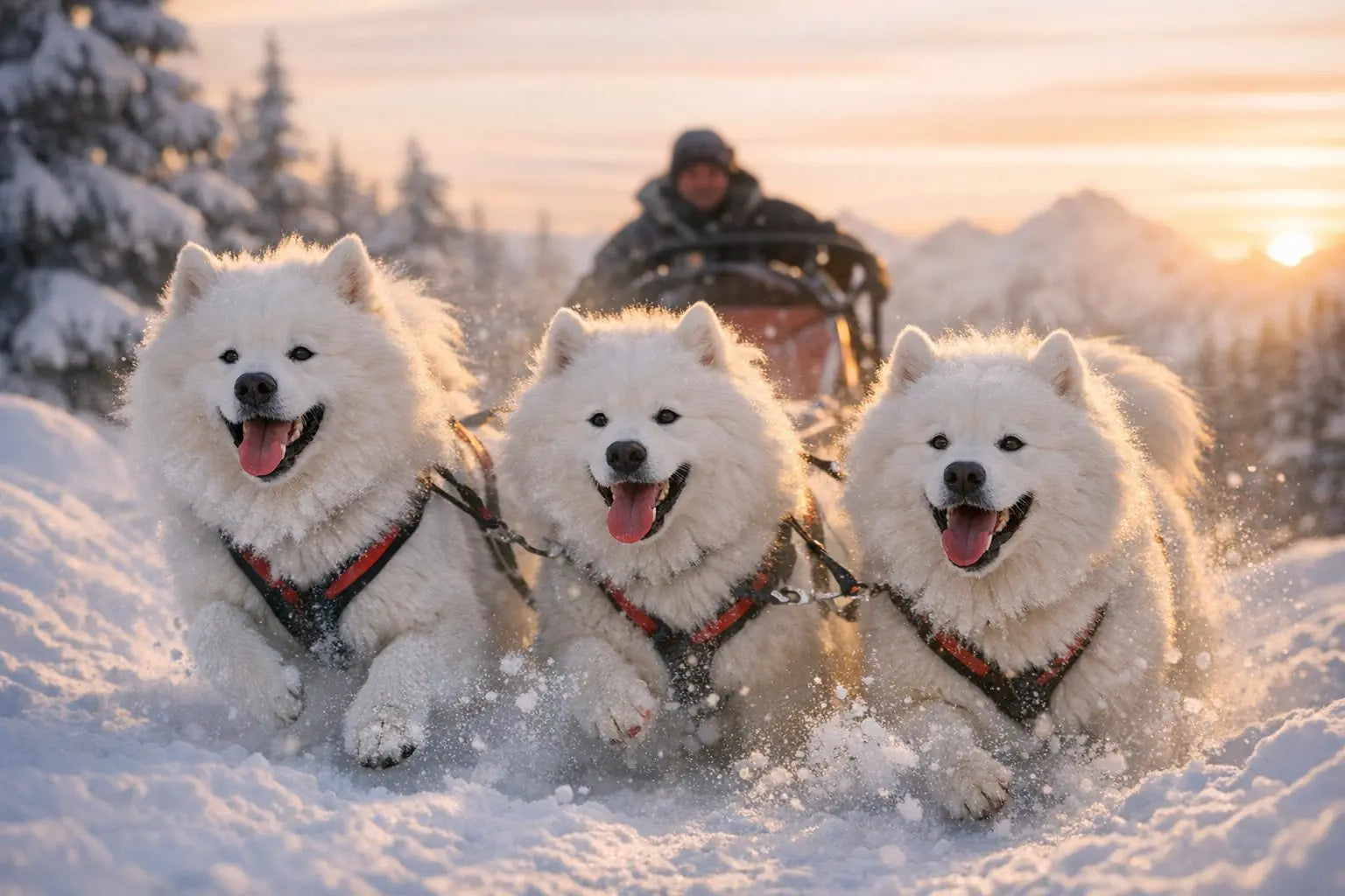 Samoyed sled dog team racing across snowy terrain showcasing historic speed records