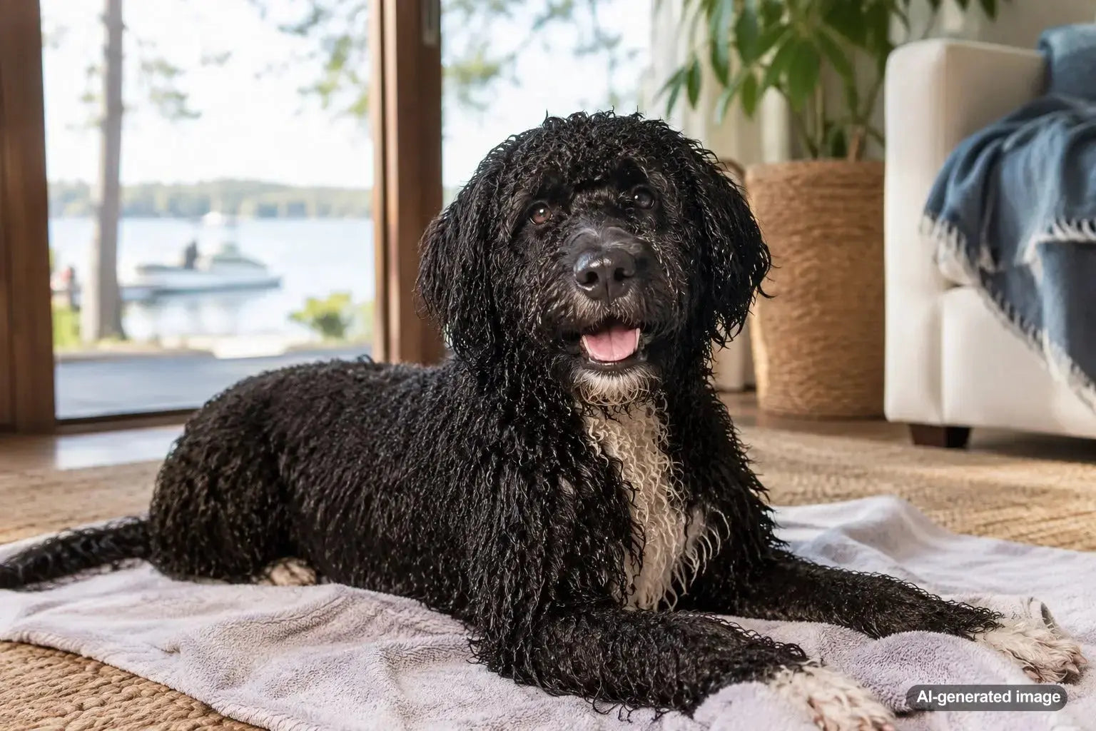 Portuguese Water Dog swimming with stamina and confidence in the water