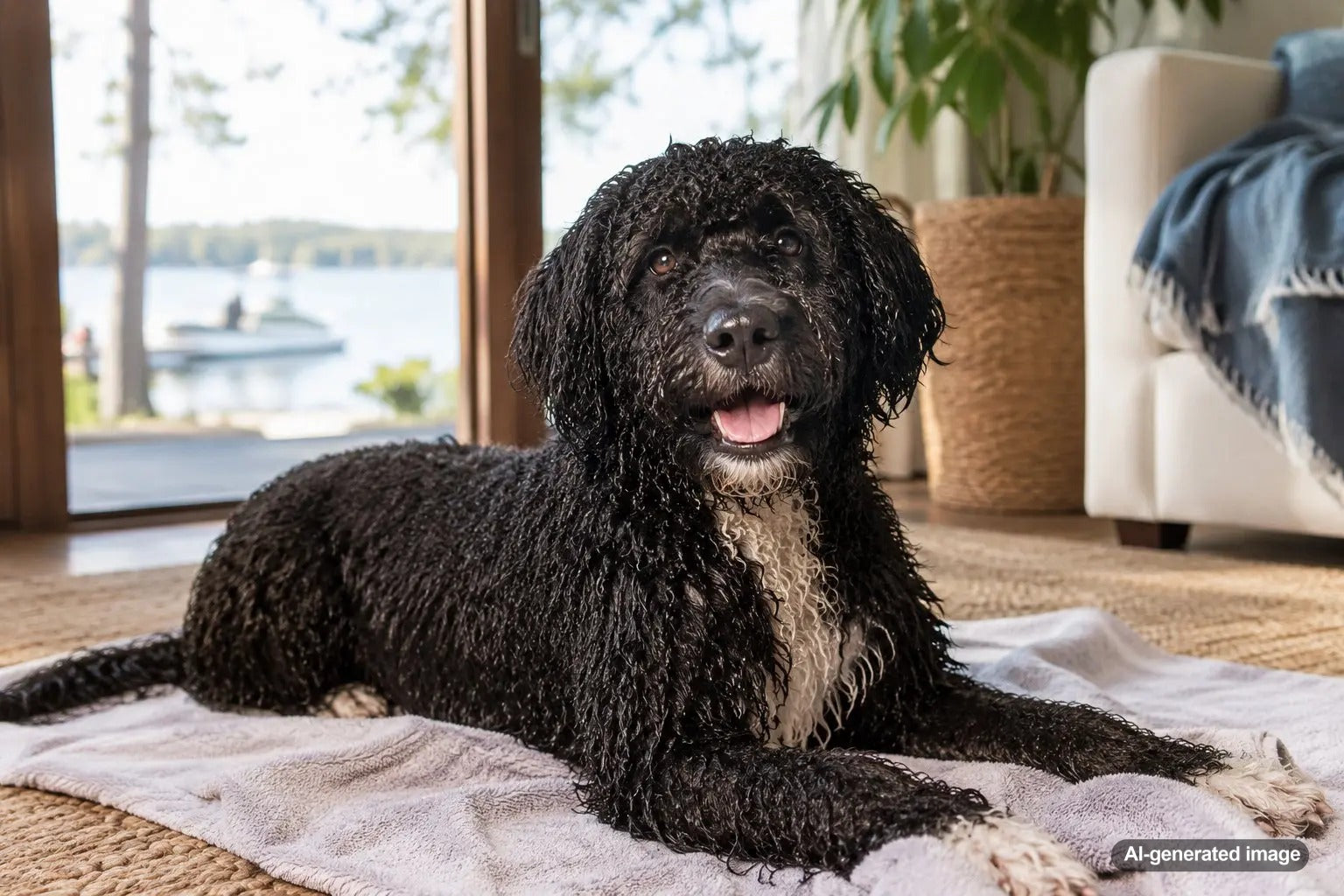 Portuguese Water Dog swimming with stamina and confidence in the water