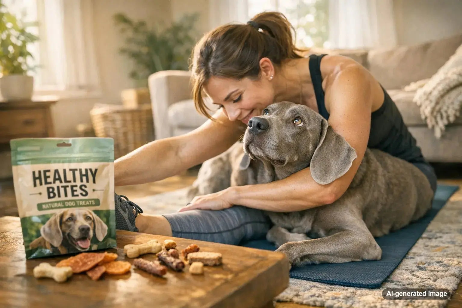 Weimaraner dog resting after exercise, representing coping with energy and separation stress