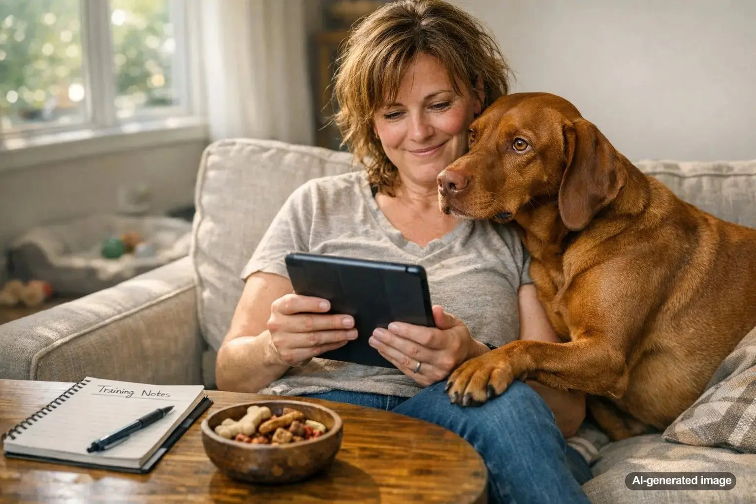 Vizsla dog relaxing at home illustrating velcro dog behavior and calm training routines