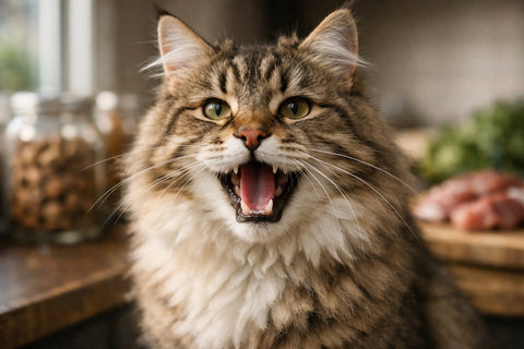 Siberian cat sitting alert with expressive face representing vocal communication