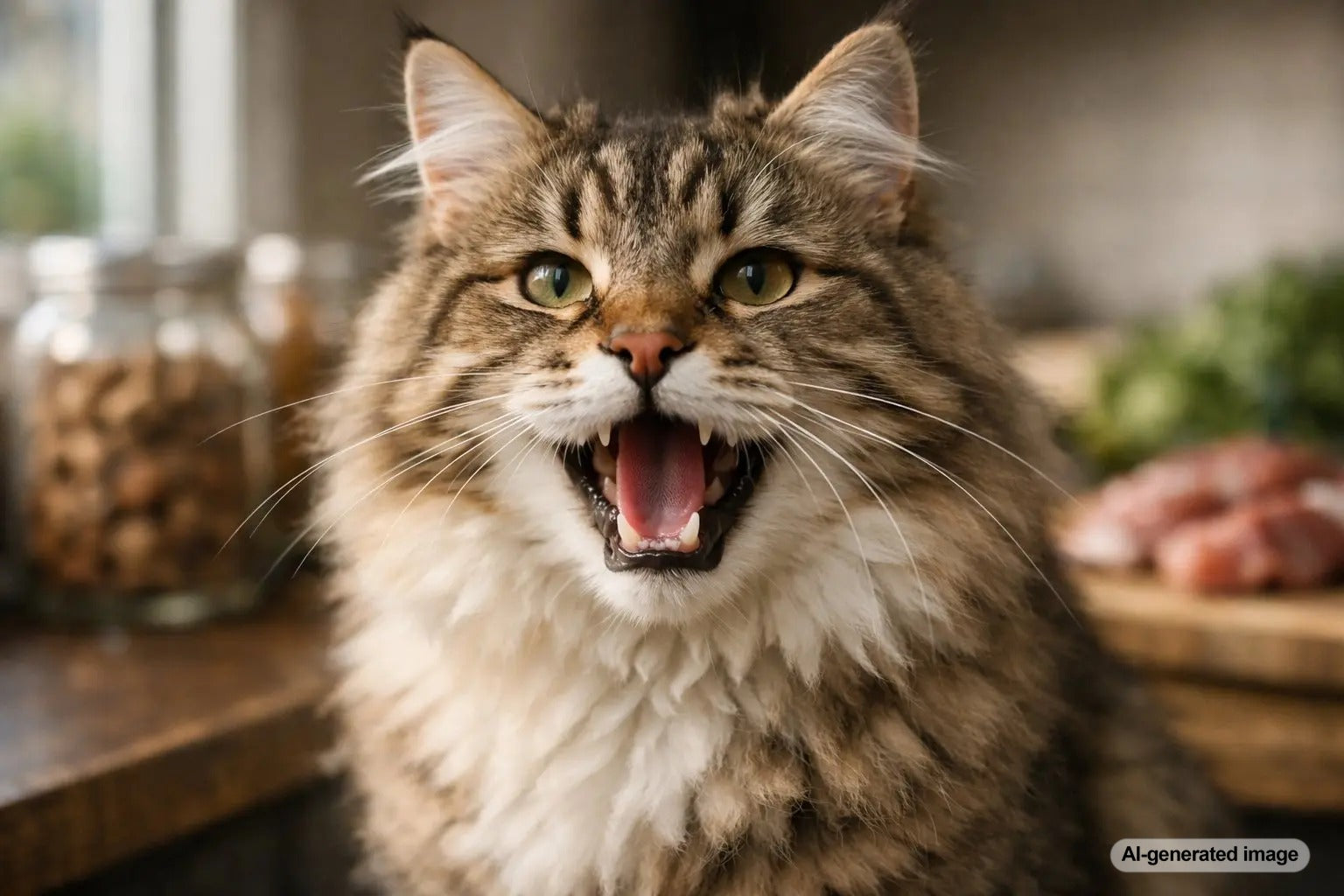 Siberian cat sitting alert with expressive face representing vocal communication