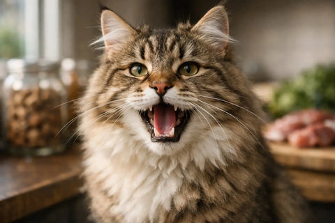Siberian cat sitting alert with expressive face representing vocal communication