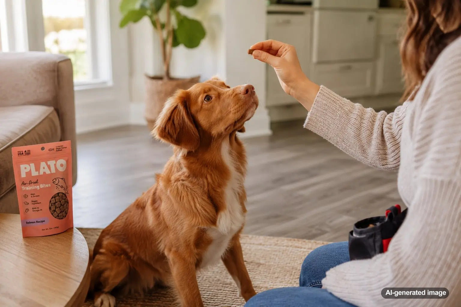Rescue dog training with soft high-value Plato treats step by step