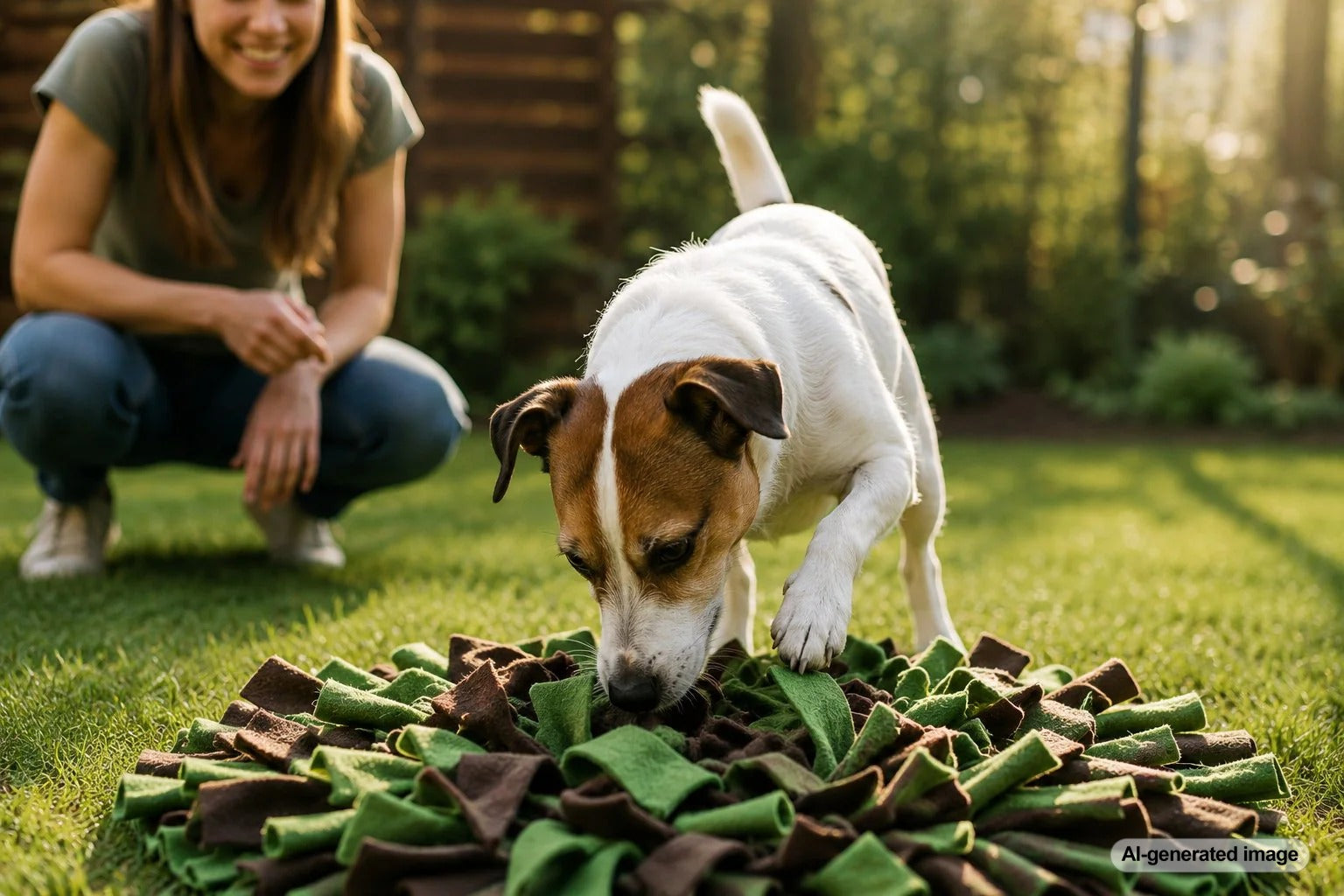Jack Russell terrier enjoying treat-based enrichment with Plato Pet Treats