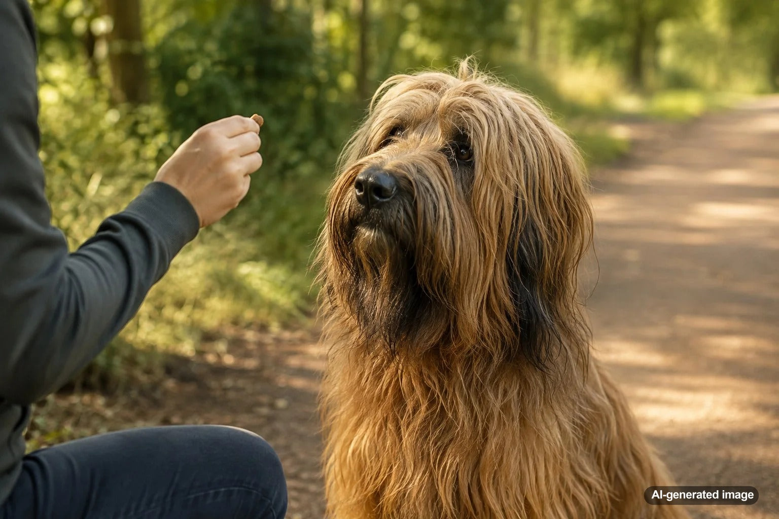 Briard dog learning with positive reinforcement and training treats