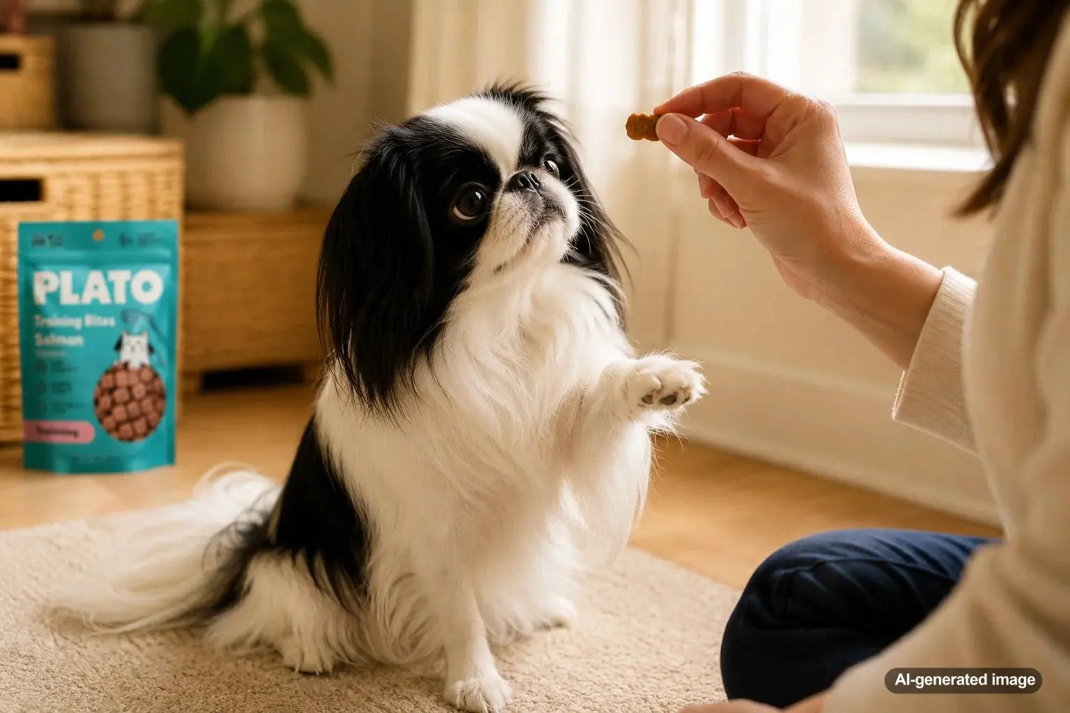 Japanese Chin enjoying gentle treat-based games and positive reinforcement training