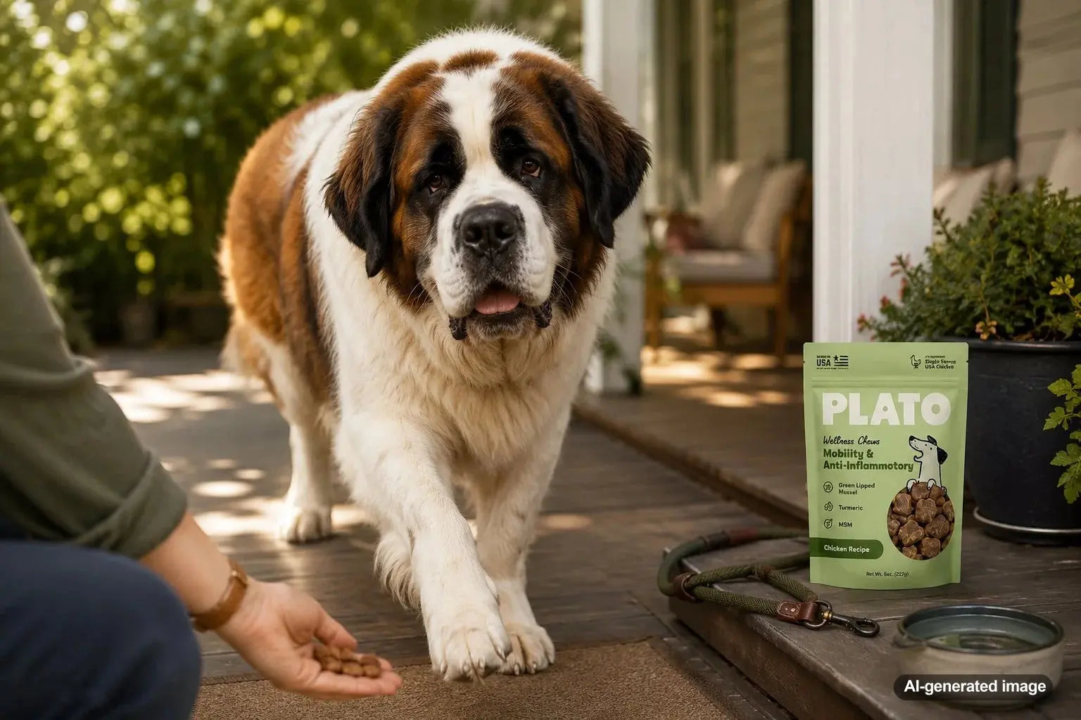 Saint Bernard enjoying a gentle treat-based activity designed to support comfortable movement