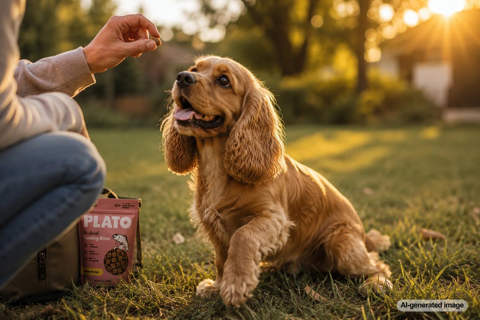 Cocker Spaniel paying close attention while receiving a small training treat