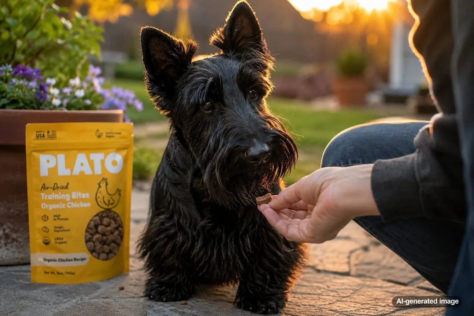 Scottish Terrier participating in a positive training session with small dog treats