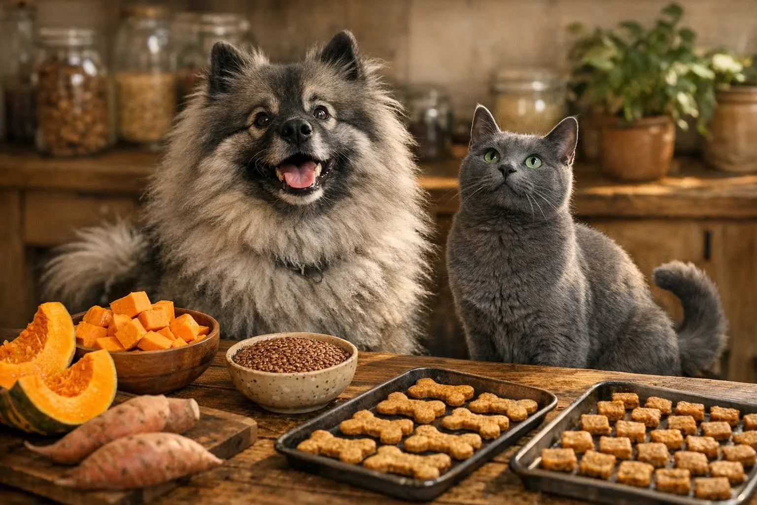 Healthy dog treats with pumpkin, sweet potato, and flaxseed for digestion support