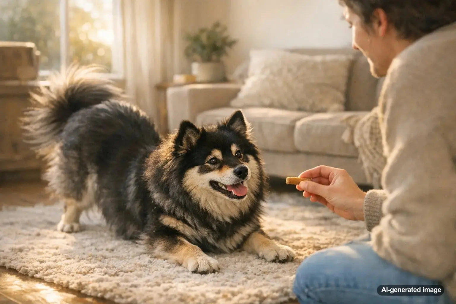 Happy dog communicating through body language cues