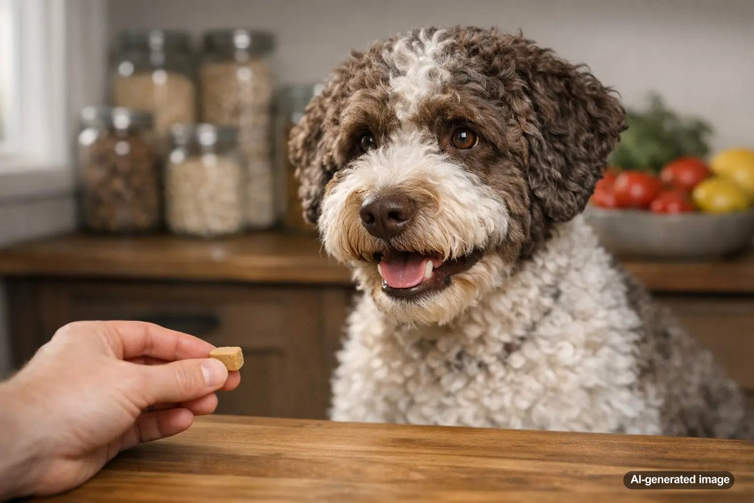 Dog owner using limited-ingredient treats to troubleshoot food allergies in a dog