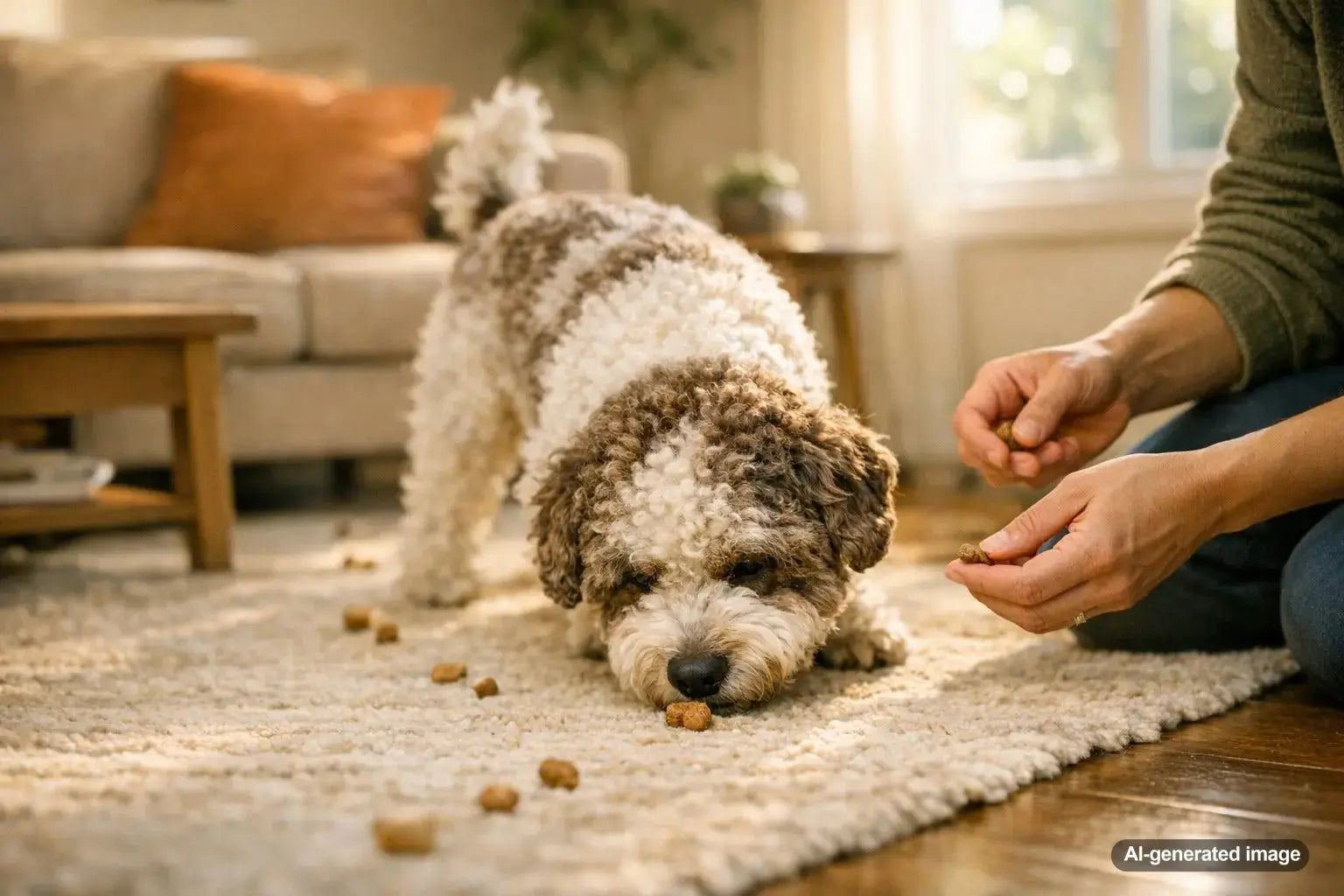 Dog Engaging in Scent Work Game with Treats