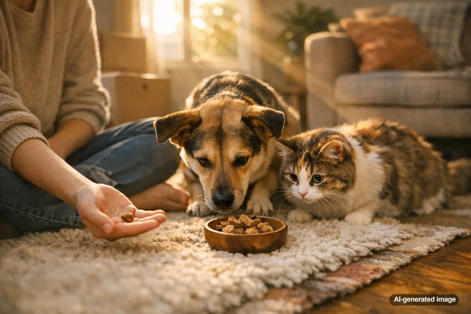 Using treats to help newly adopted shelter pets feel safe and comfortable at home