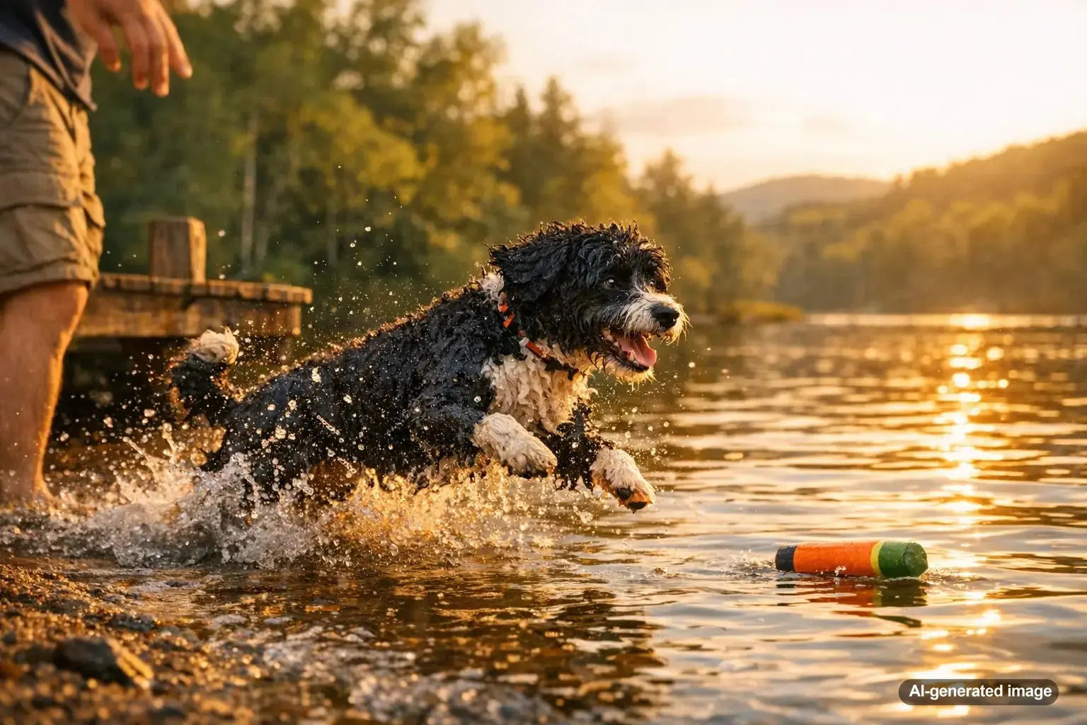 Portuguese Water Dog enjoying water workouts and swimming exercise