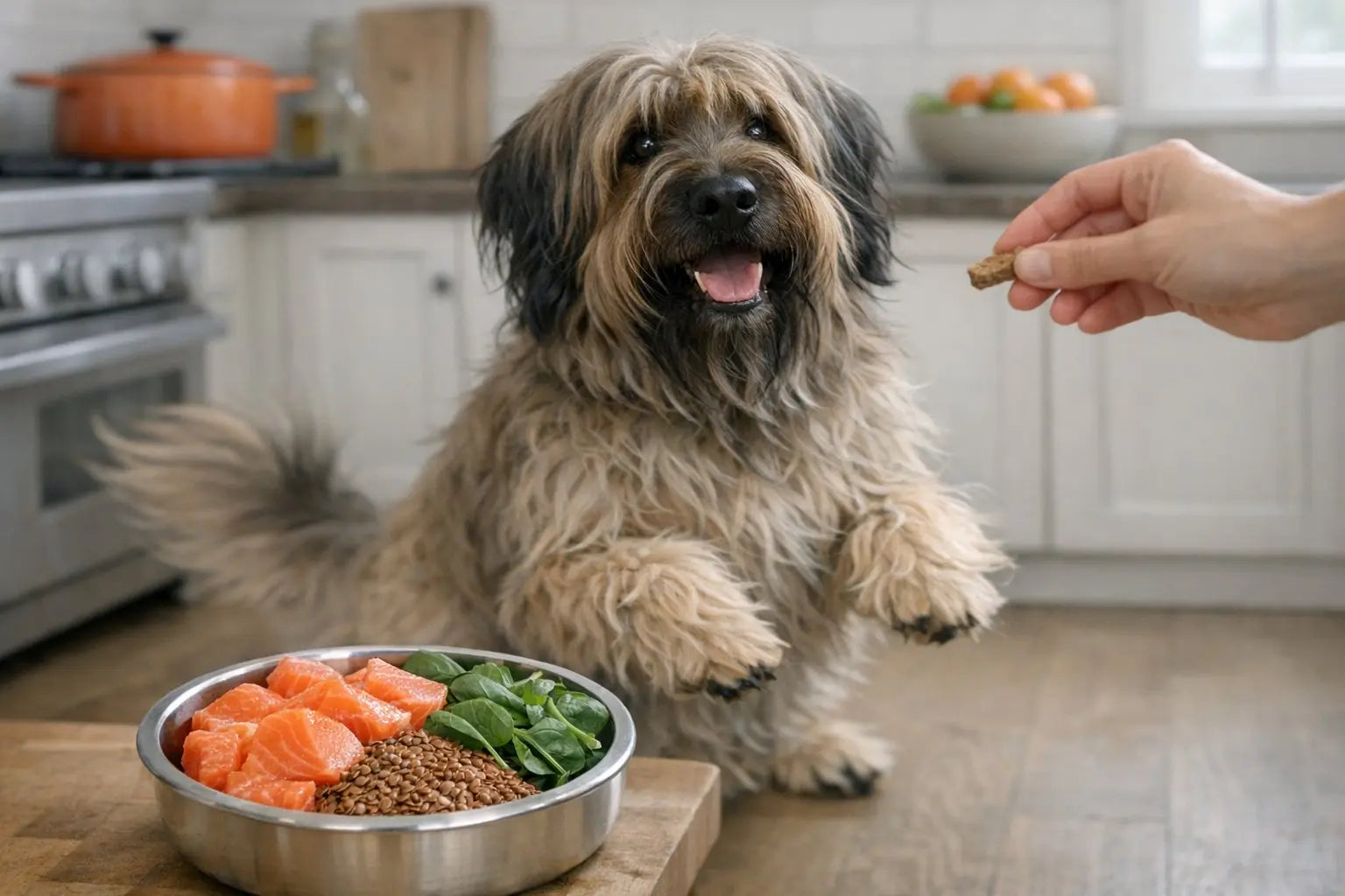 Dog enjoying omega-3 rich nutrition for healthy coat and wellness
