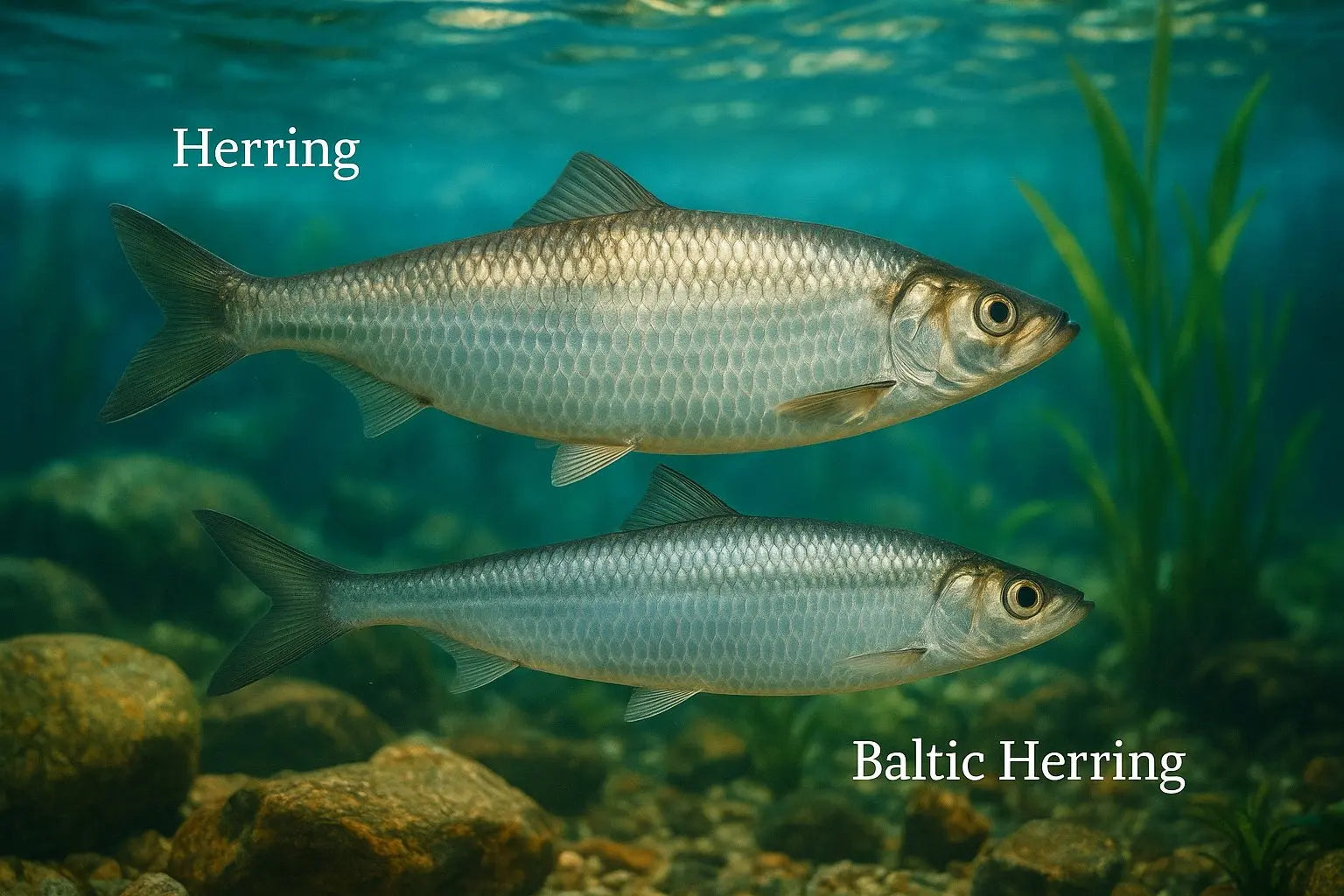 Whole Baltic herring on plate