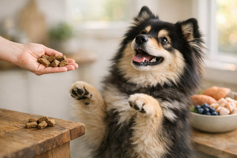 Dog eagerly waiting for a high value dog treat during training