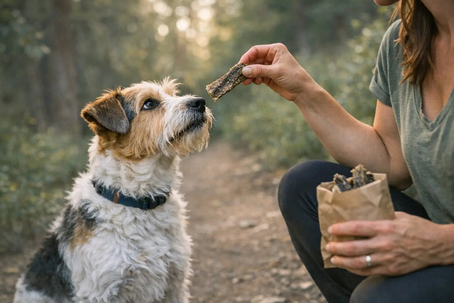 Dried cod skin dog treats shown as a crunchy single-ingredient fish option for dogs