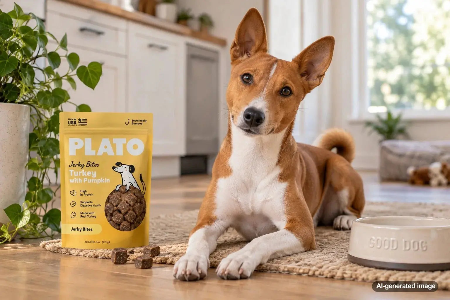 Pet owner reviewing the guaranteed analysis and nutrition information on a package of pet treats