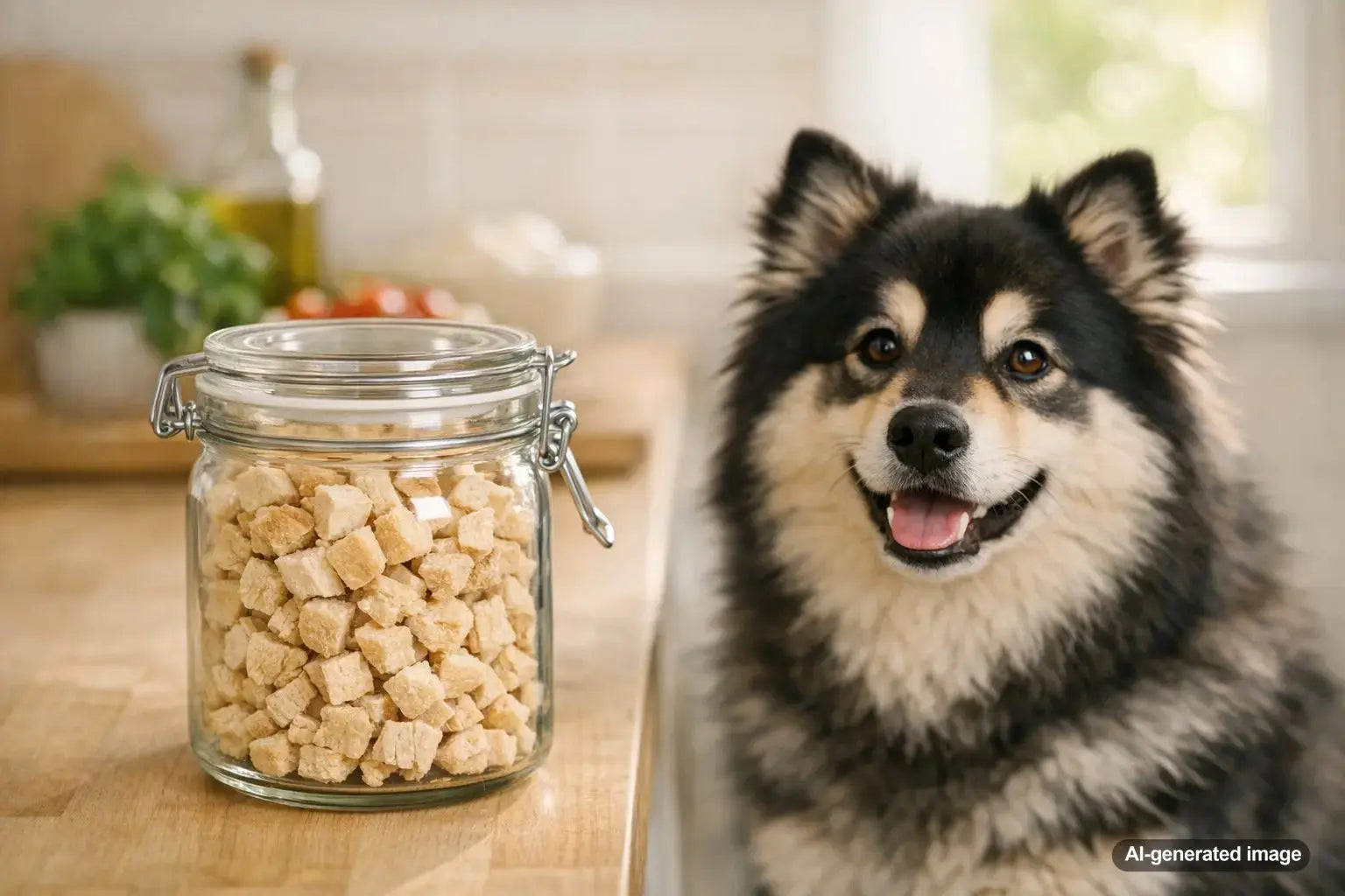 Dog owner choosing healthy chicken dog treats while learning what to look for in freeze dried chicken dog treats