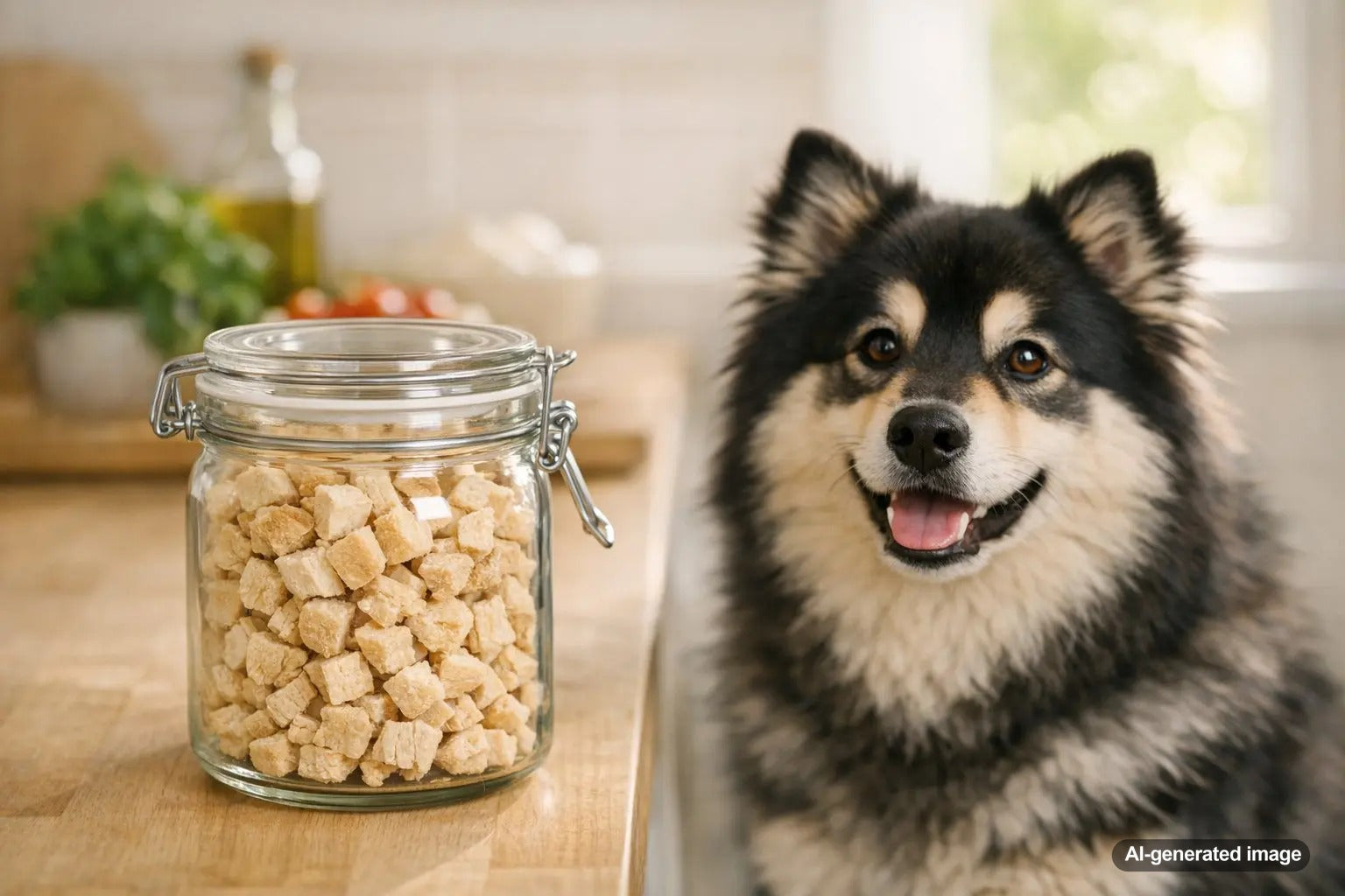 Dog owner choosing healthy chicken dog treats while learning what to look for in freeze dried chicken dog treats