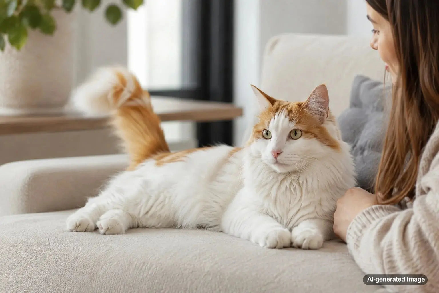Relaxed cat lying still while gently flicking the tip of its tail