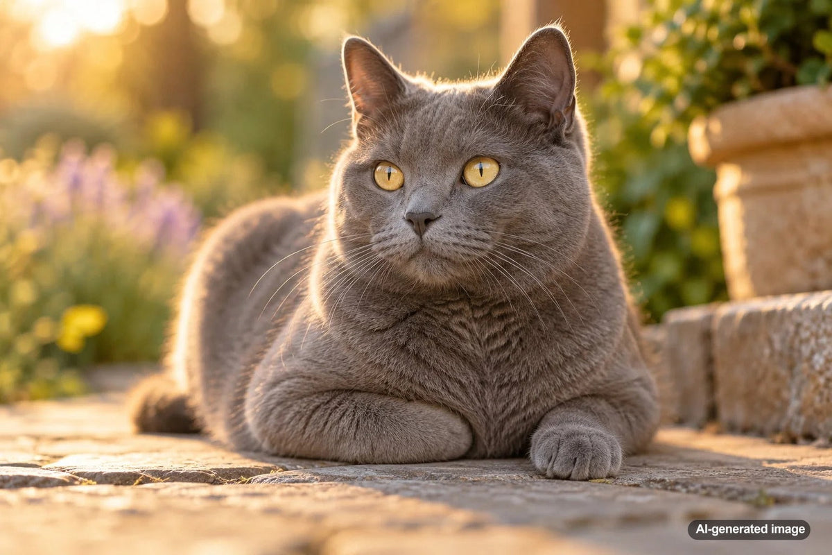 Relaxed cat sitting comfortably with one front paw tucked under its chest