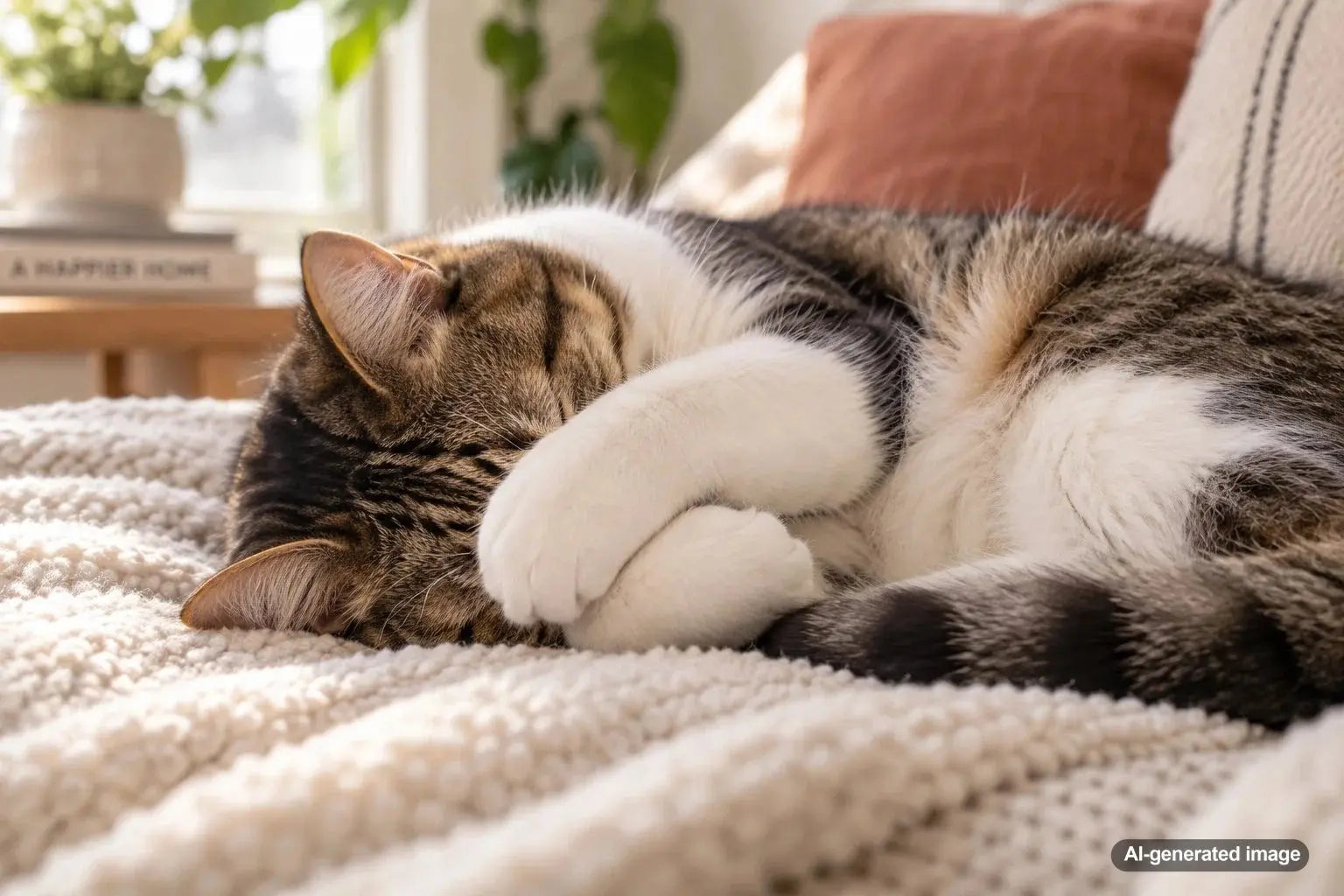 Cat sleeping peacefully with a paw resting over its face