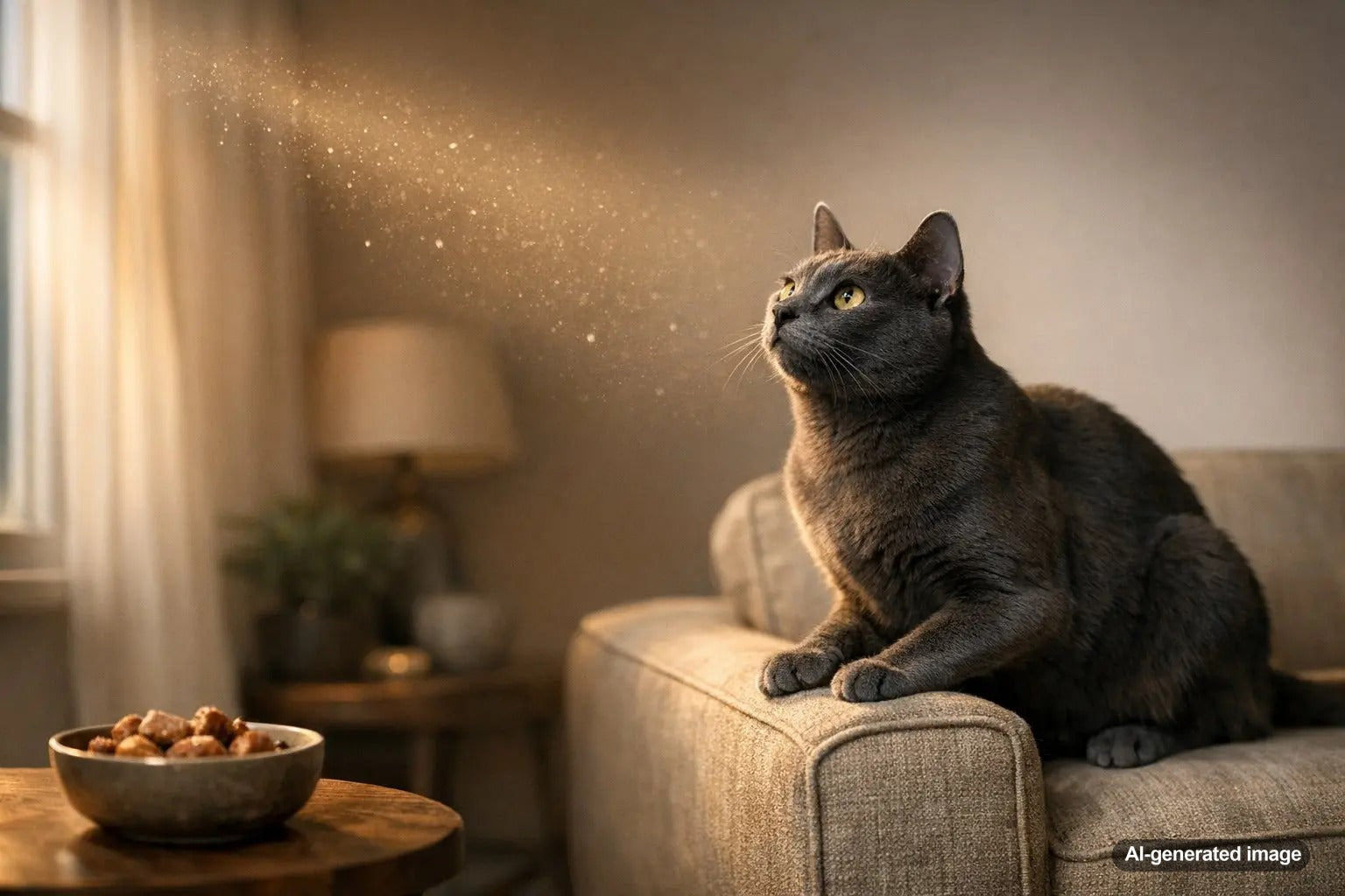 Curious cat staring intently at an empty corner inside a home