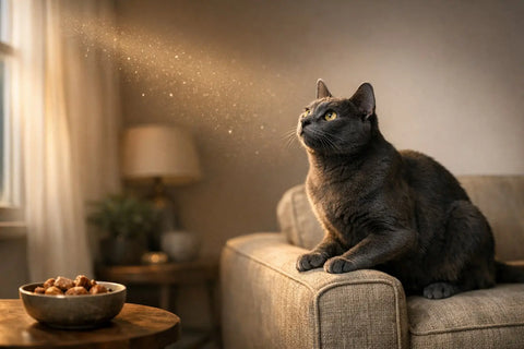 Curious cat staring intently at an empty corner inside a home