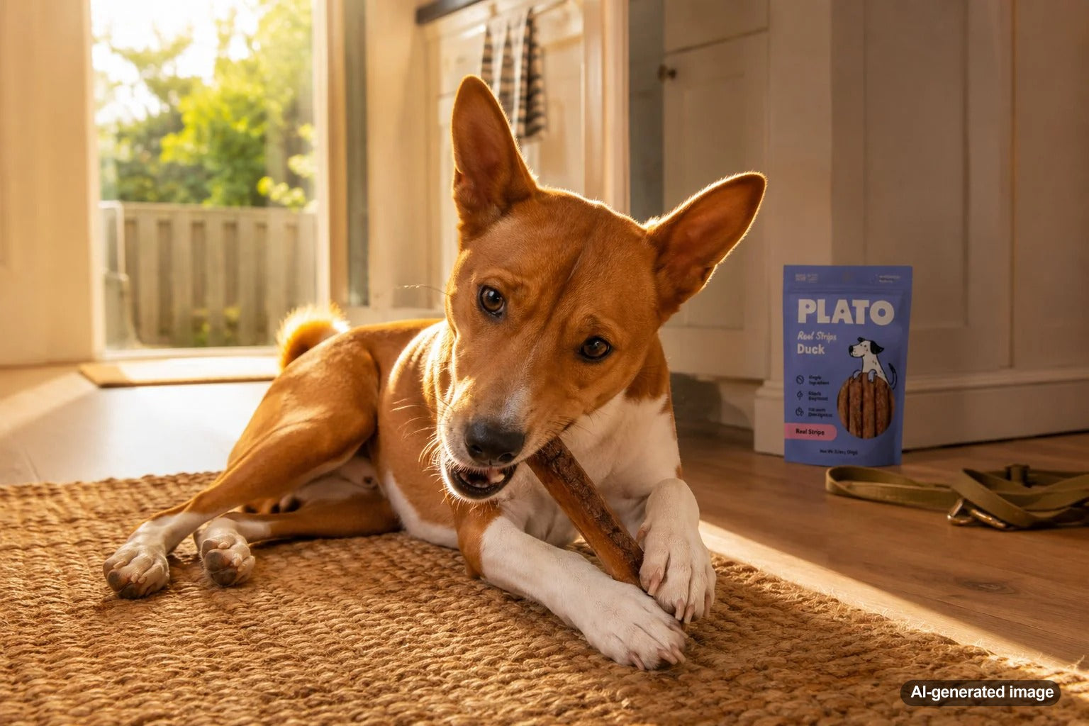 Relaxed dog enjoying a calming chew after a busy day