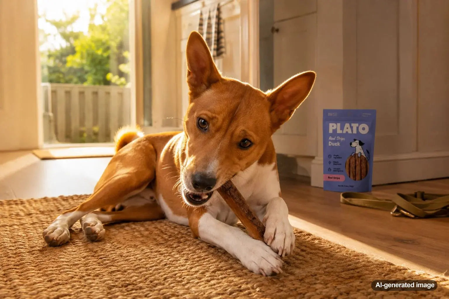 Relaxed dog enjoying a calming chew after a busy day