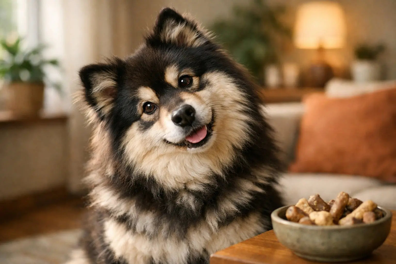 Dog tilting head in curiosity while listening attentively to owner