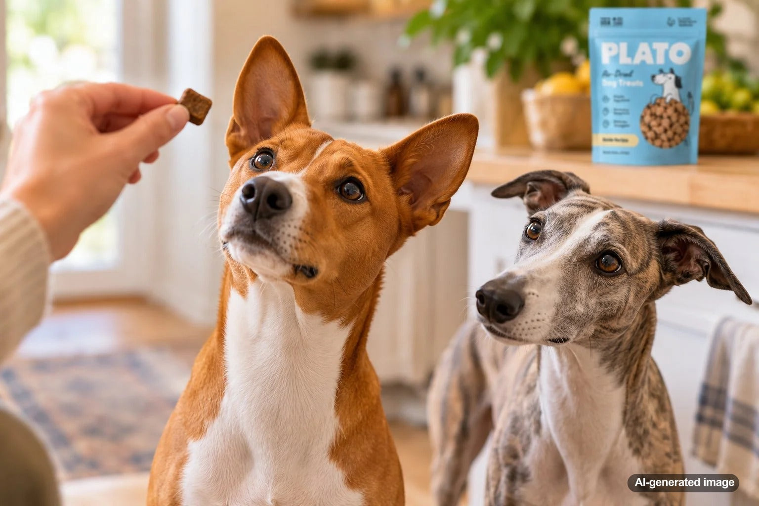 Pets showing increased interest in food while another household pet watches nearby