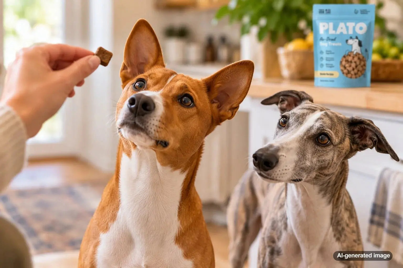 Pets showing increased interest in food while another household pet watches nearby