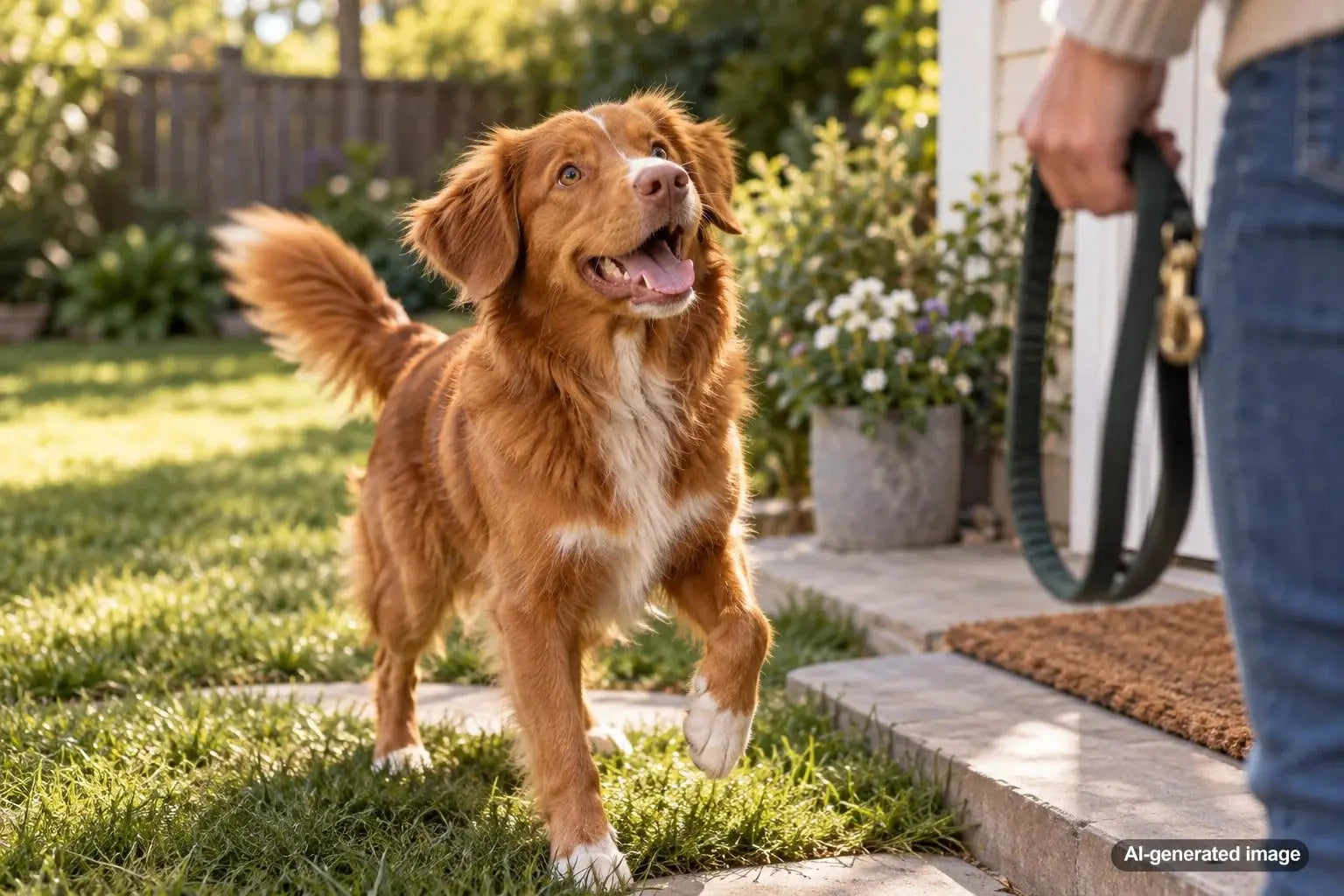 Excited pet anticipating a familiar daily walk or mealtime routine